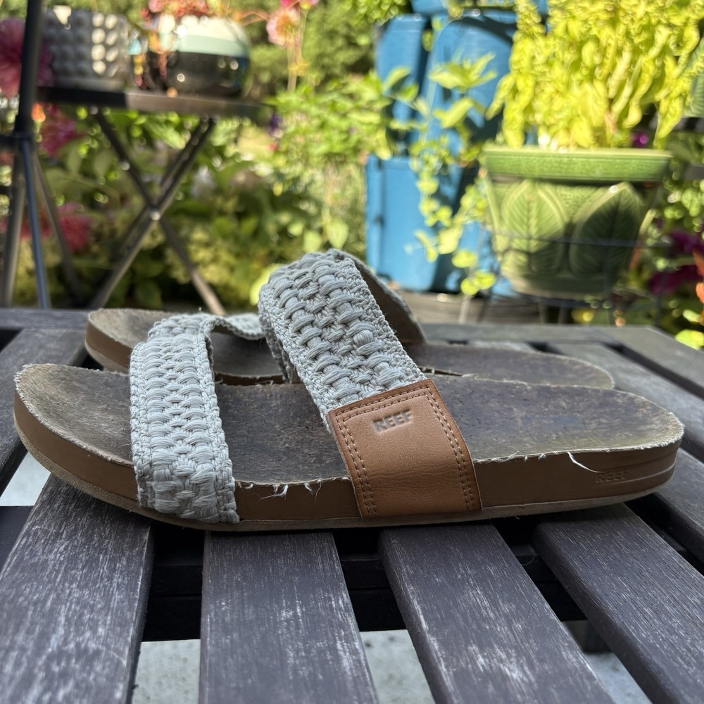 Reef Women 9 Tan Slide Sandal Boho Beach Cushion Vista FAIR Condition - Picture 6 of 16